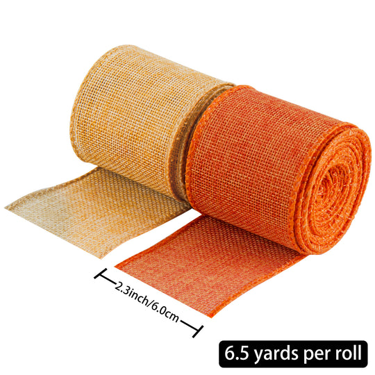 iSTOYO 2 Rolls of Burlap Ribbon for Christmas/Halloween/Fall Decoration Bows (Tan + Orange)